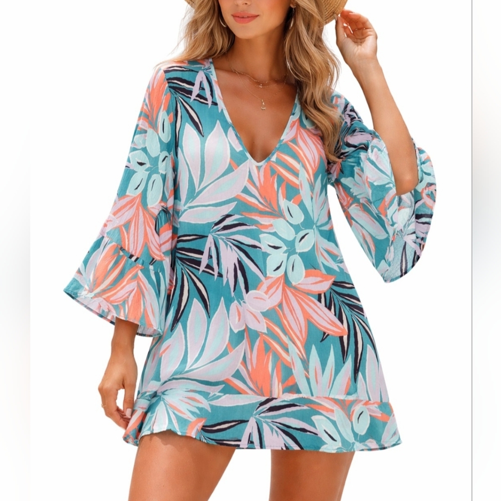 Anne Cole Woman Tropical Swimsuit Cover-Up Size M/L Beach Resort Wear Vacation